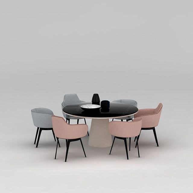 时尚简约圆形餐桌椅3D模型