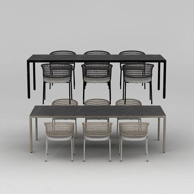 现代工业风餐桌椅组合3D模型