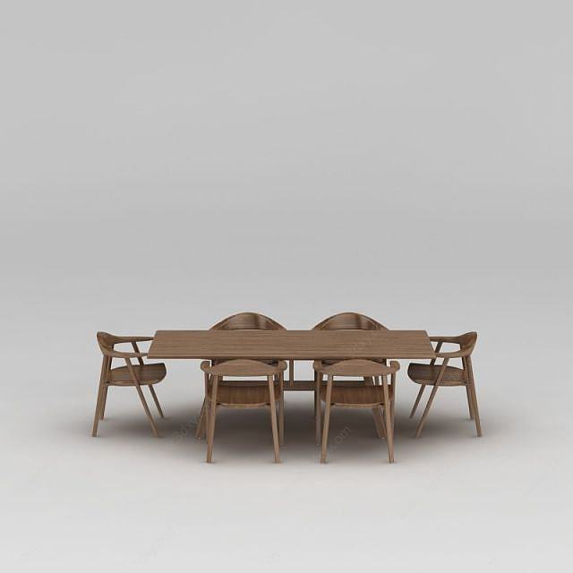 北欧原木餐桌椅组合3D模型
