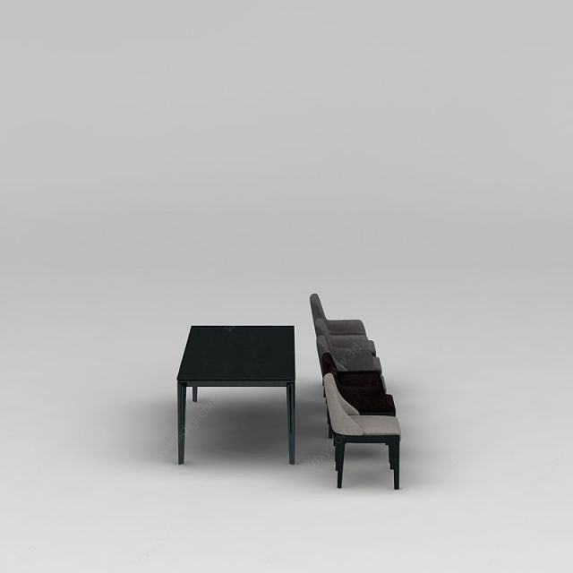 中式简约餐桌椅组合3D模型