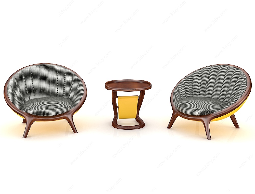 中式实木休闲椅休闲几3D模型