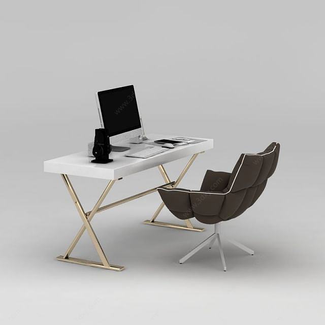 单人办公桌椅电脑组合3D模型