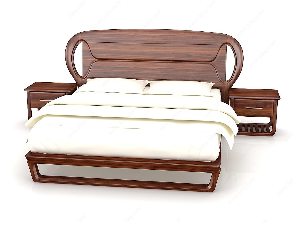 现代简约实木双人床3D模型