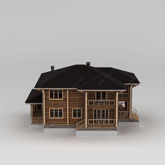 精美二层木屋别墅3D模型