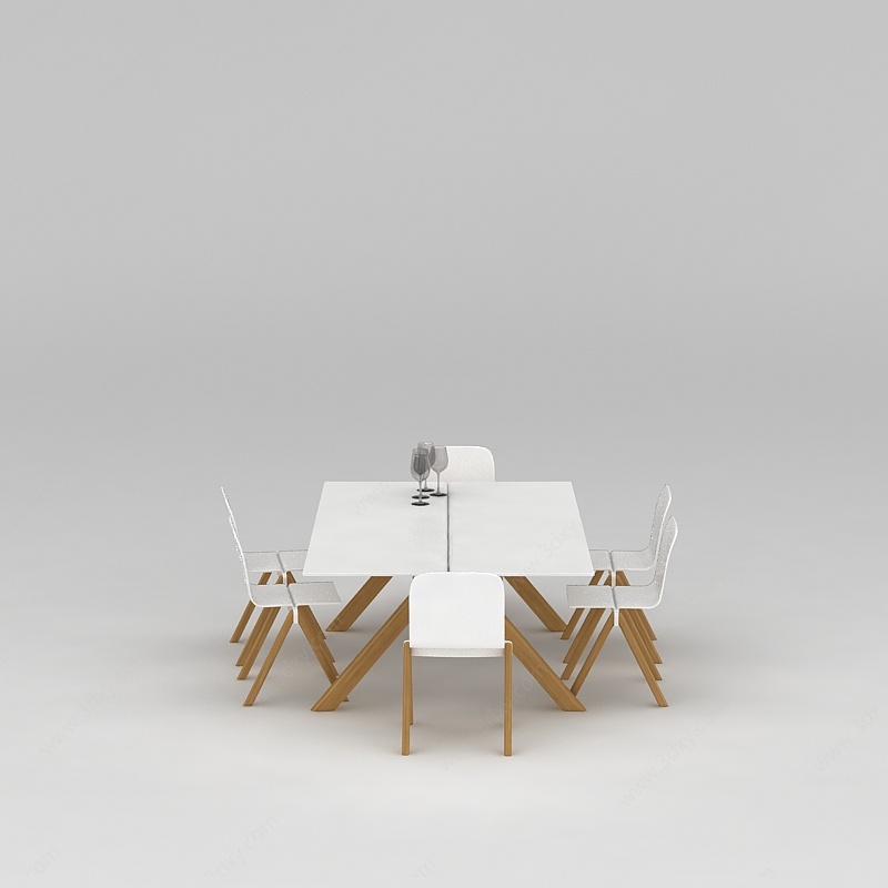 简约风餐厅桌椅组合3D模型