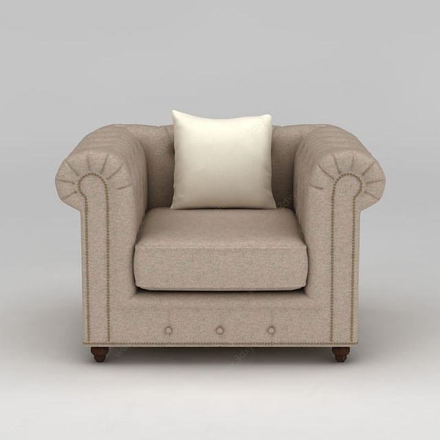 中式简约单人沙发3D模型