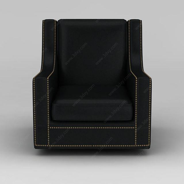 黑色皮革单人沙发3D模型