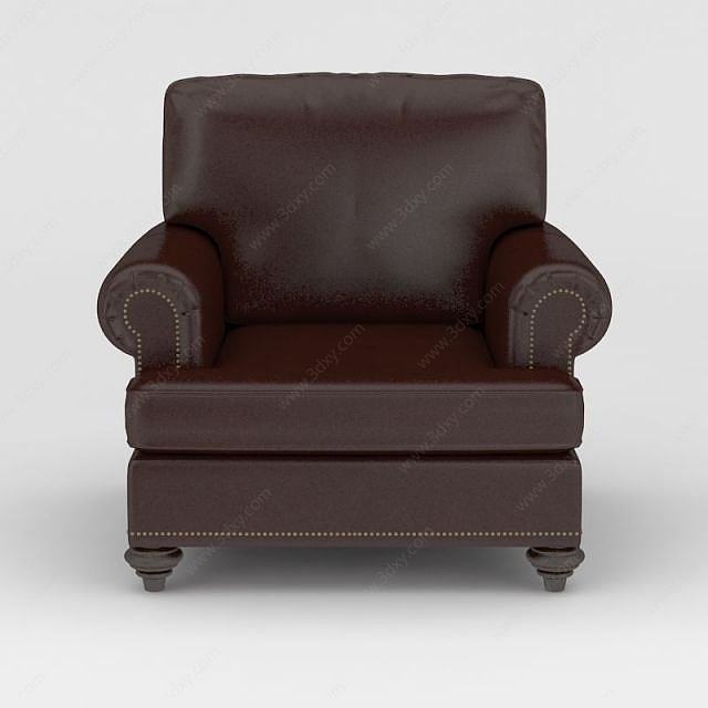 咖啡色皮艺单人沙发3D模型