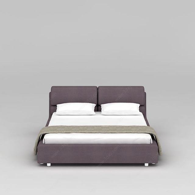 酒店紫色软包双人床3D模型