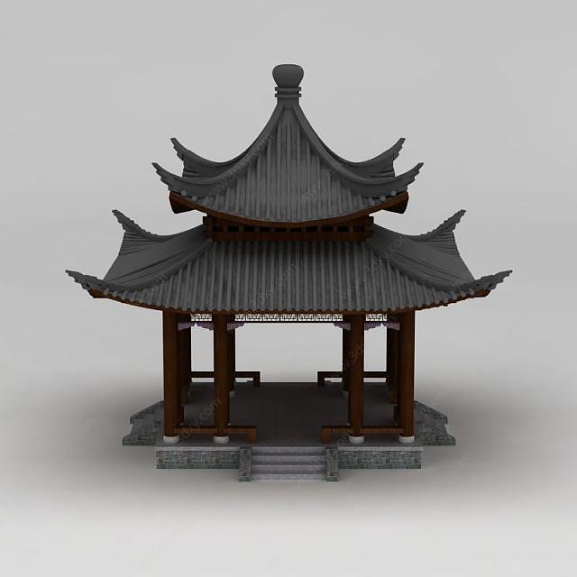 中式建筑双层亭子3D模型