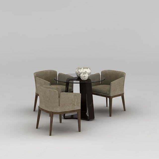 三人休闲椅茶几组合3D模型