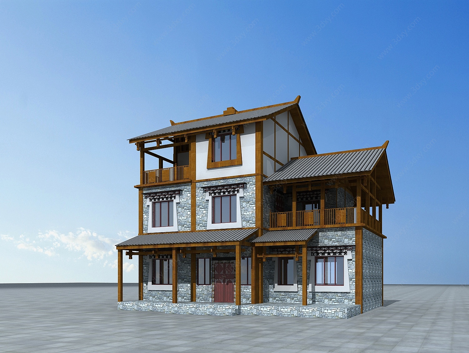藏式别墅建筑3D模型