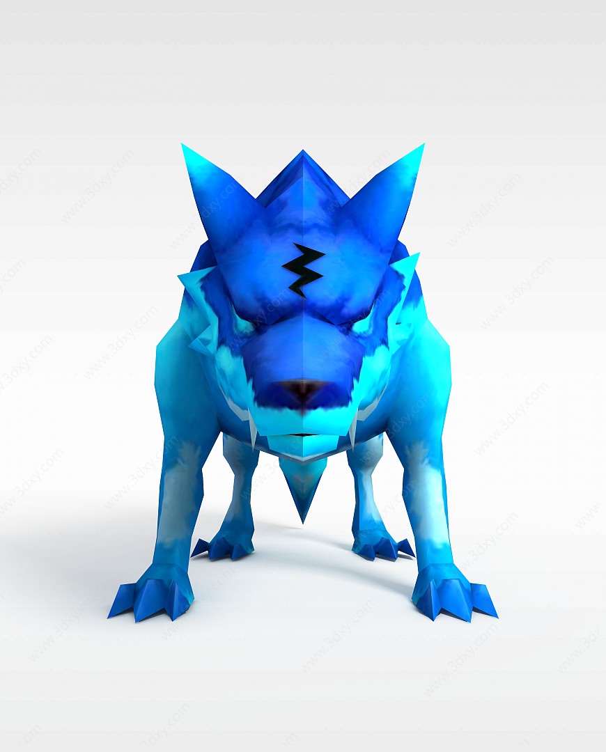 游戏素材蓝色狼3D模型