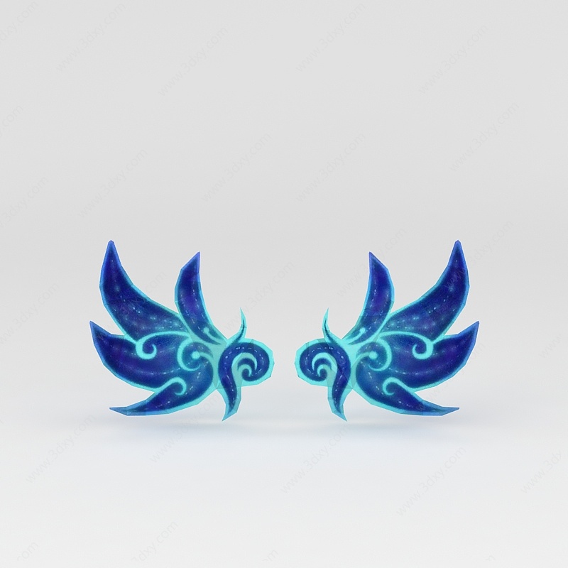 漂亮的蓝色翅膀游戏装备3D模型