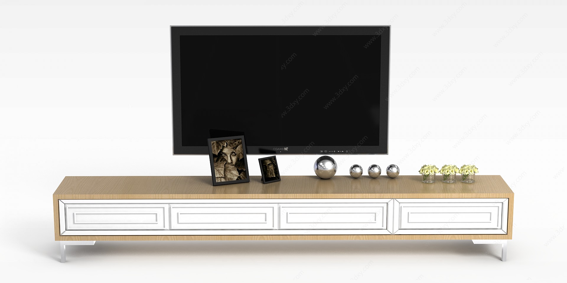 现代实木电视柜装饰摆件组合3D模型