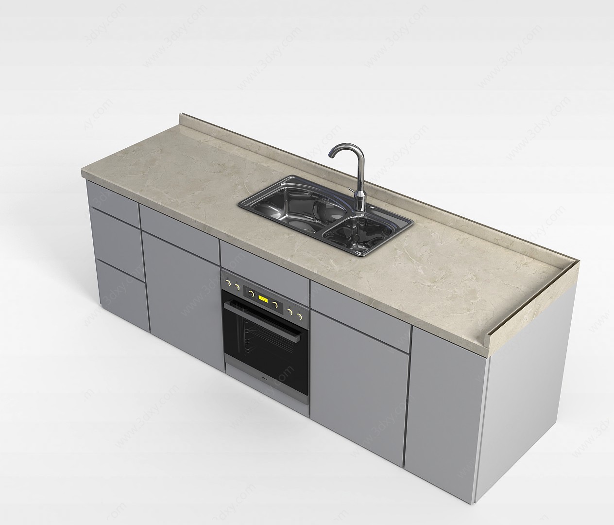 厨房双盆型水槽3D模型