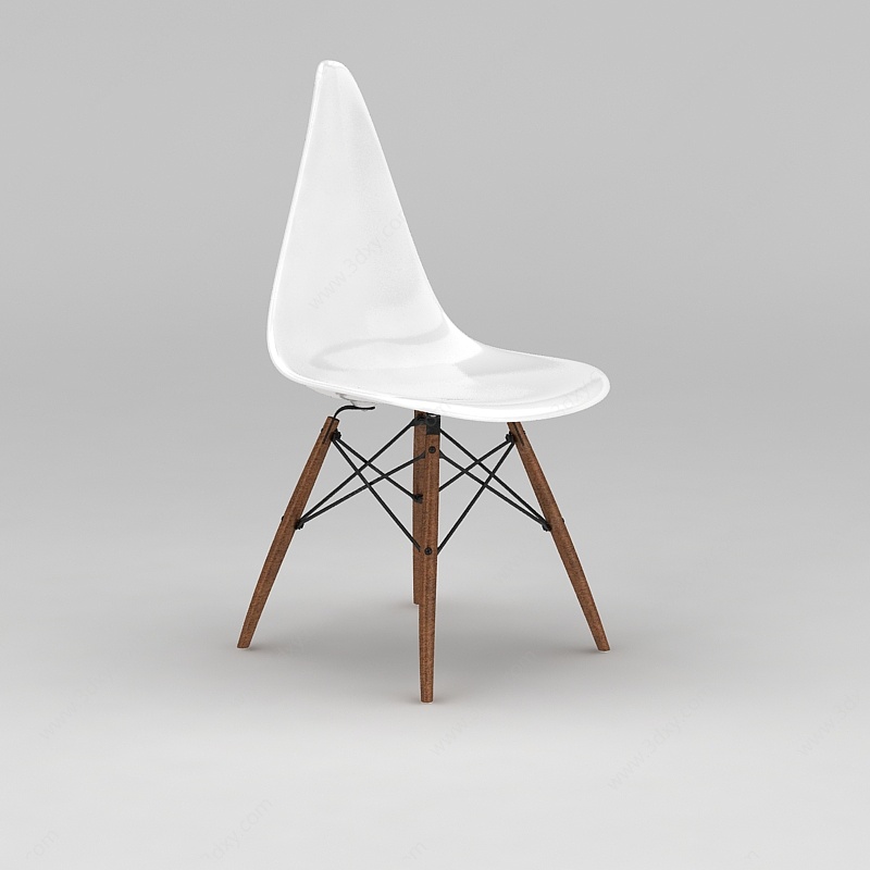 北欧塑料木腿休闲椅3D模型