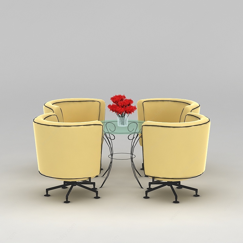 黄色休闲桌椅3D模型