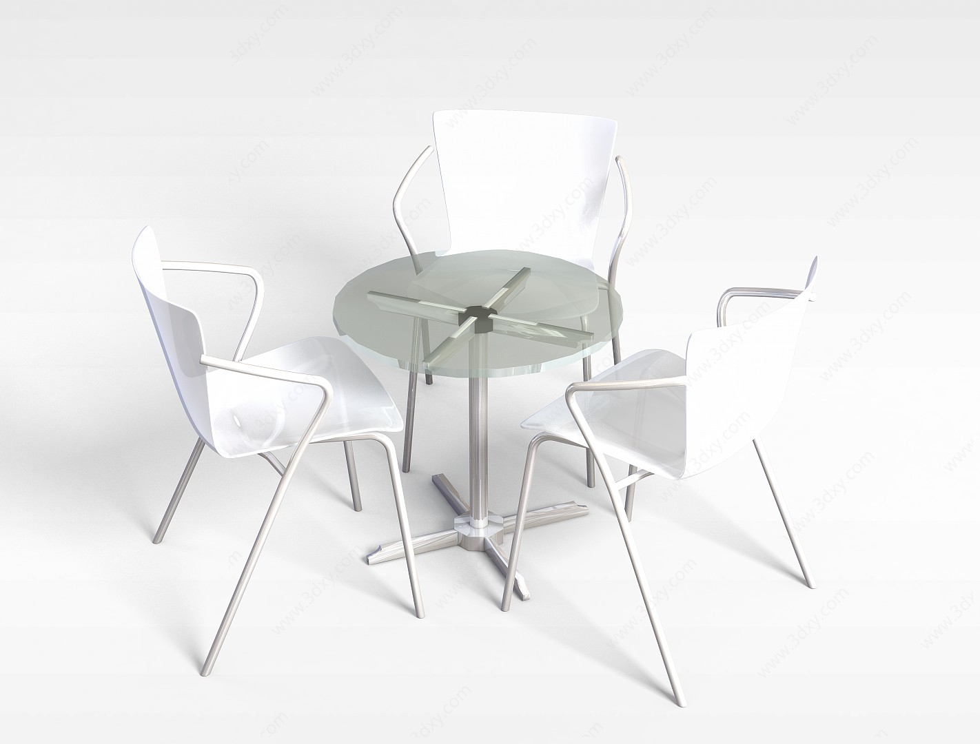 室外白色休闲桌椅3D模型