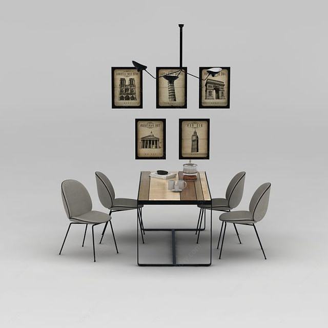 工业风餐桌椅3D模型