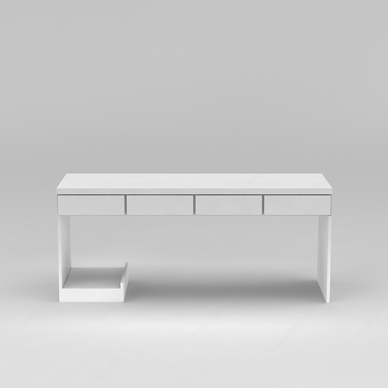 白色实木书桌3D模型