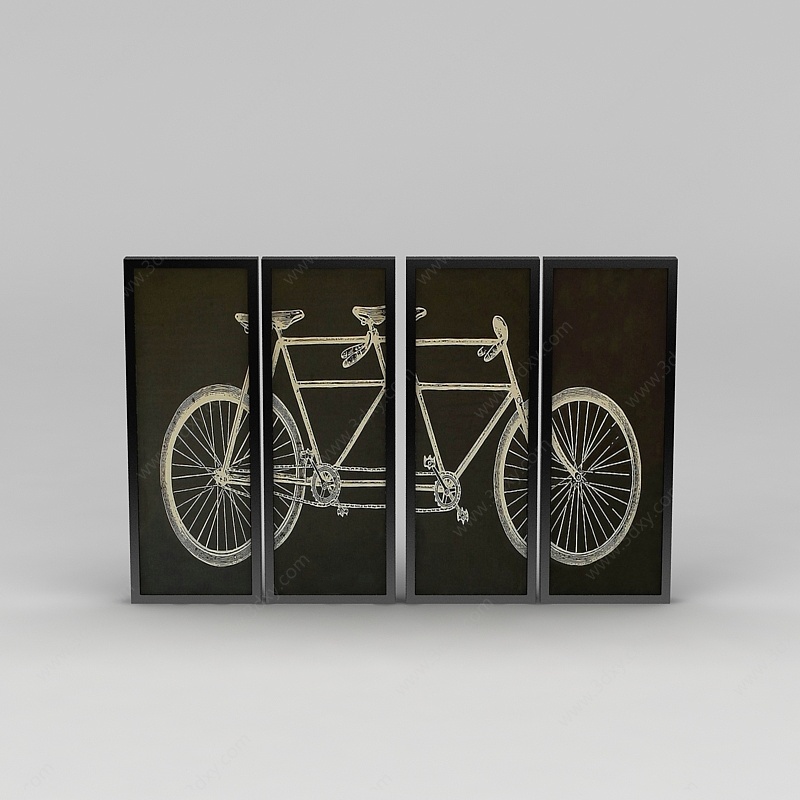 自行车图案挂画组合3D模型