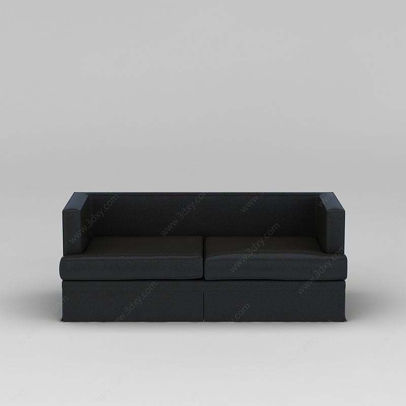 黑色双人皮革沙发3D模型