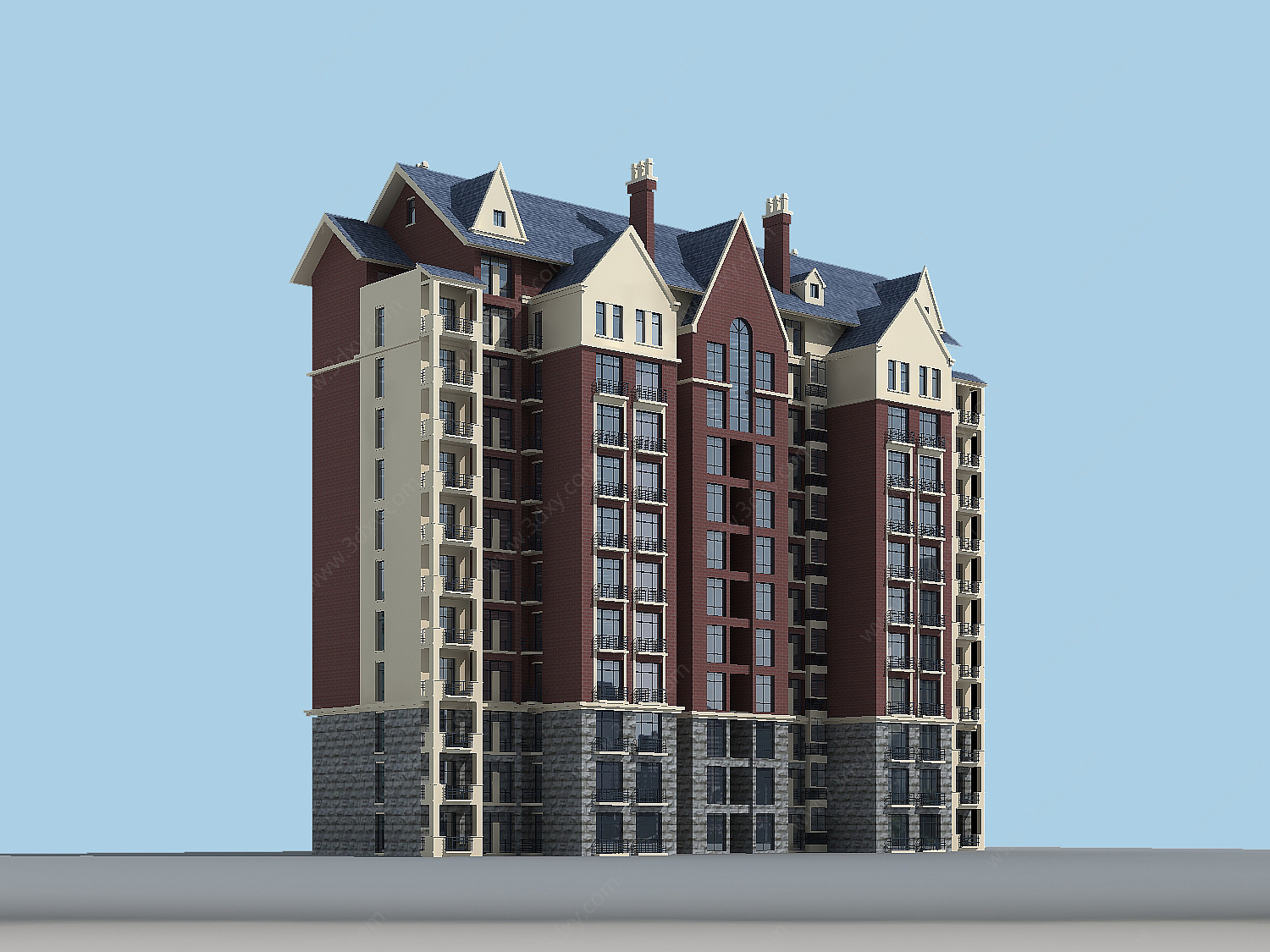 英伦11层住宅楼3D模型
