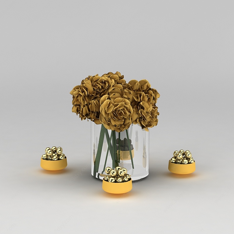 干花玻璃花瓶摆件3D模型