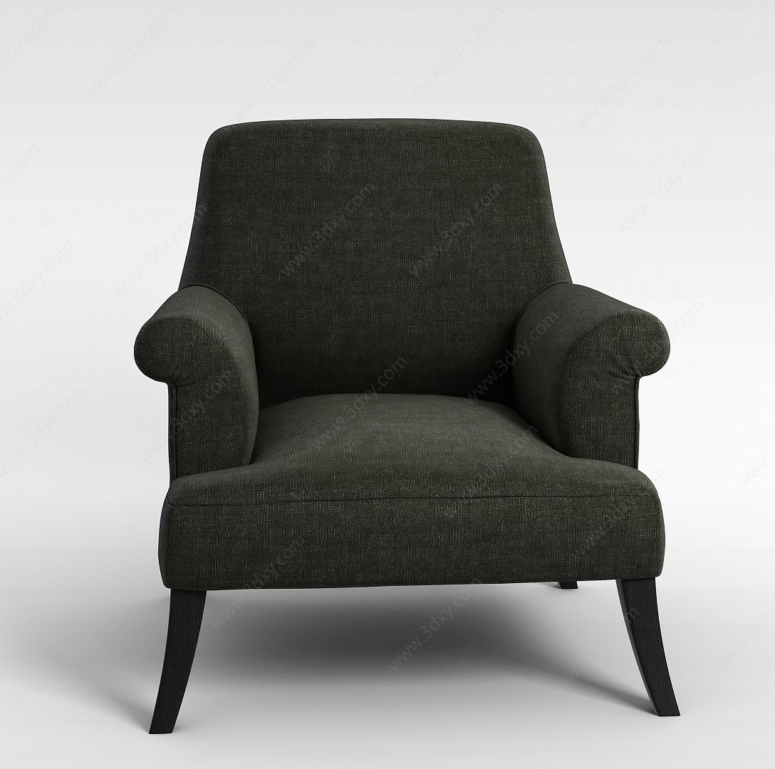 墨绿色布艺沙发椅3D模型
