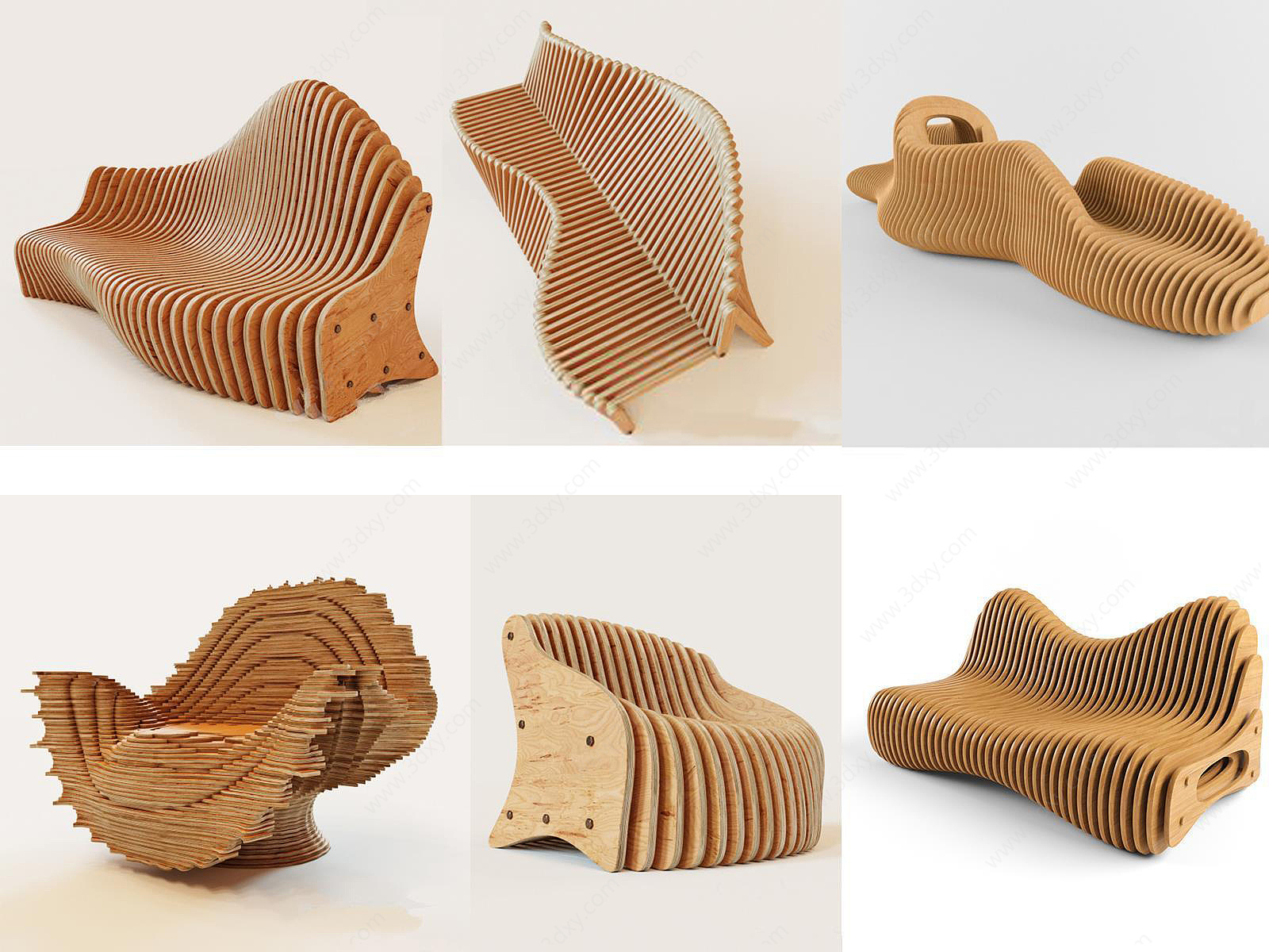 休息区创意木质椅子3D模型