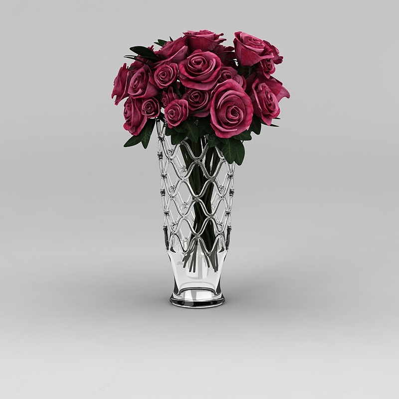 玫瑰花花瓶3D模型