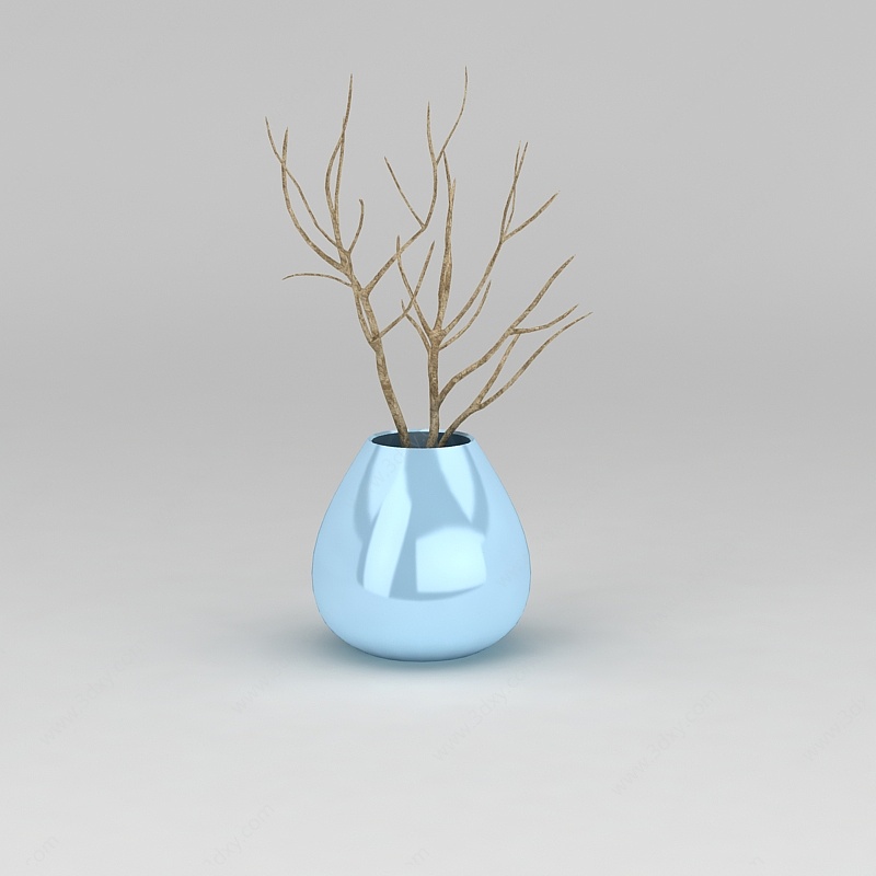 蓝色干枝花瓶3D模型