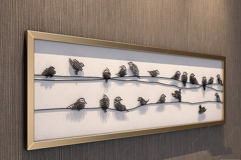 现代立体钉子鸟装饰挂画3D模型