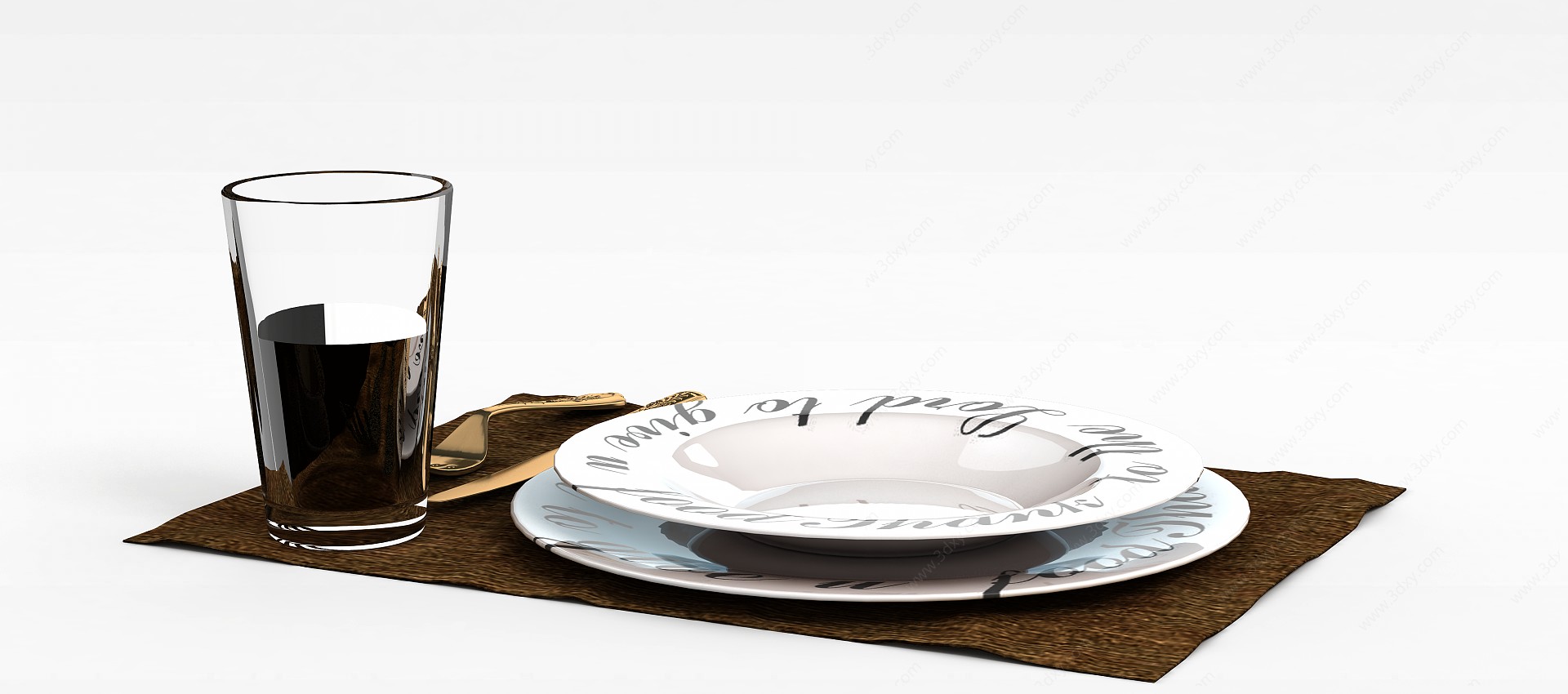 玻璃杯刀叉餐具3D模型