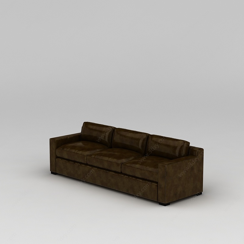咖啡色皮艺多人沙发3D模型