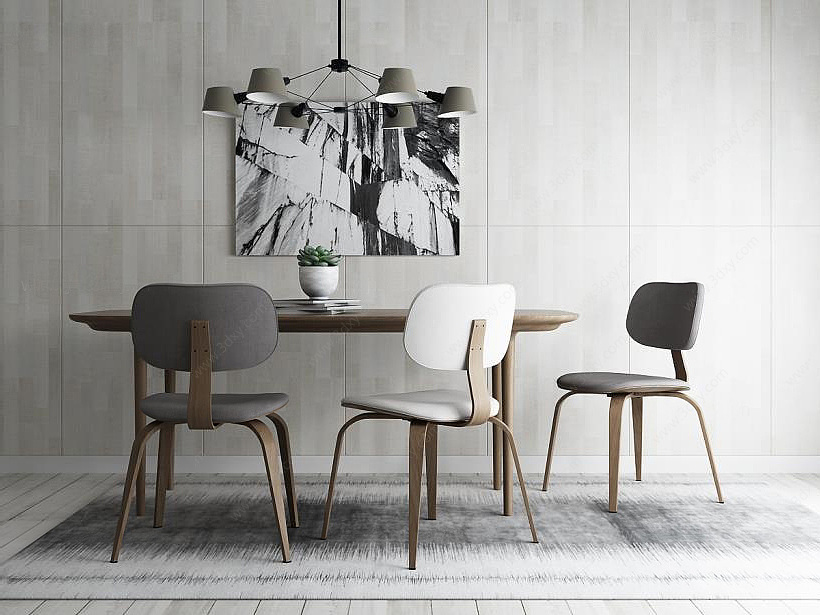 现代时尚简约餐桌椅组合3D模型