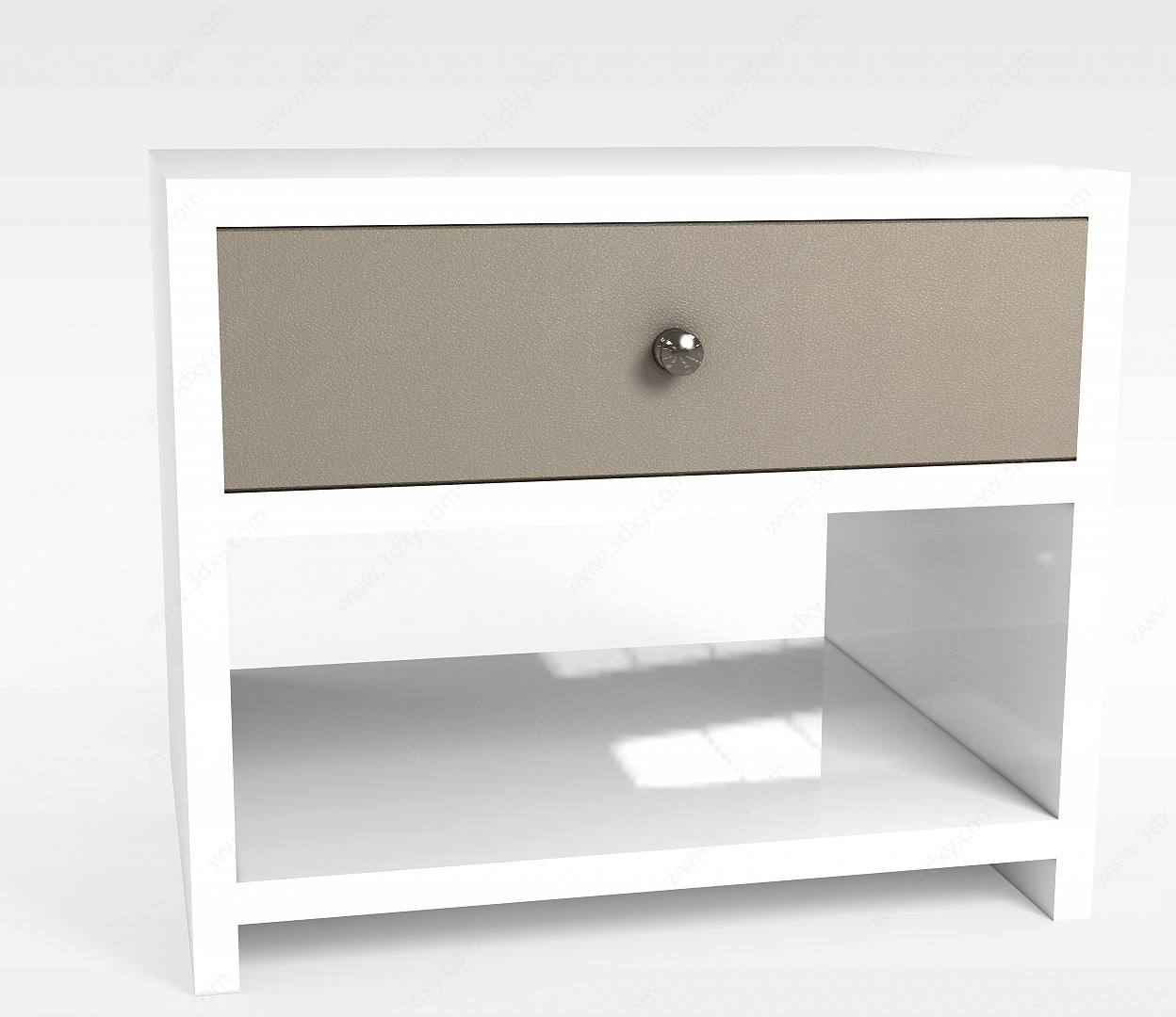 白色实木床头柜3D模型