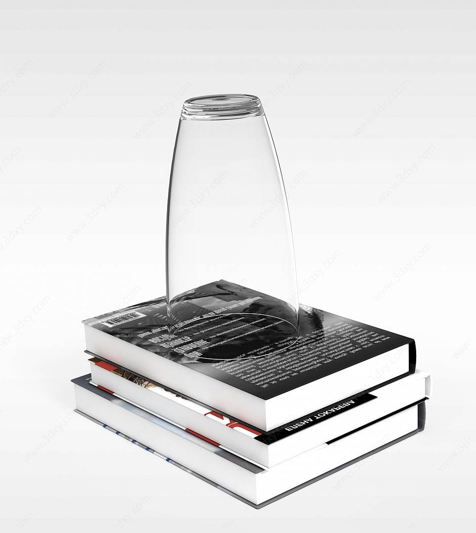 书和玻璃水杯3D模型