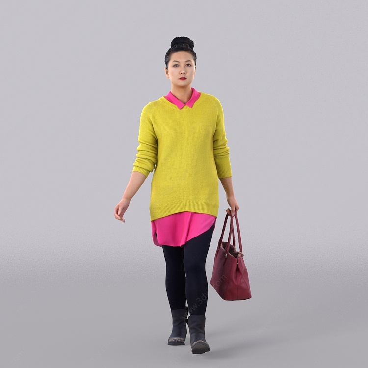 黄色毛衣女人3D模型