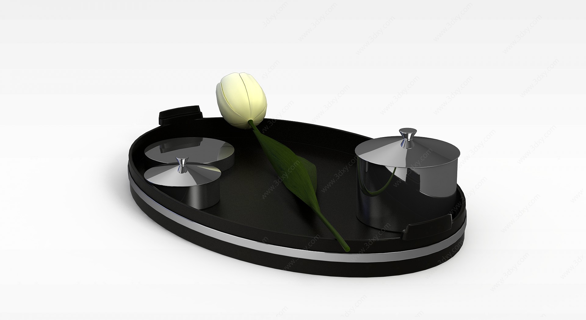 茶托盘和花3D模型
