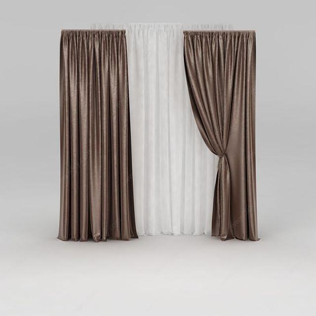 咖啡色窗帘3D模型