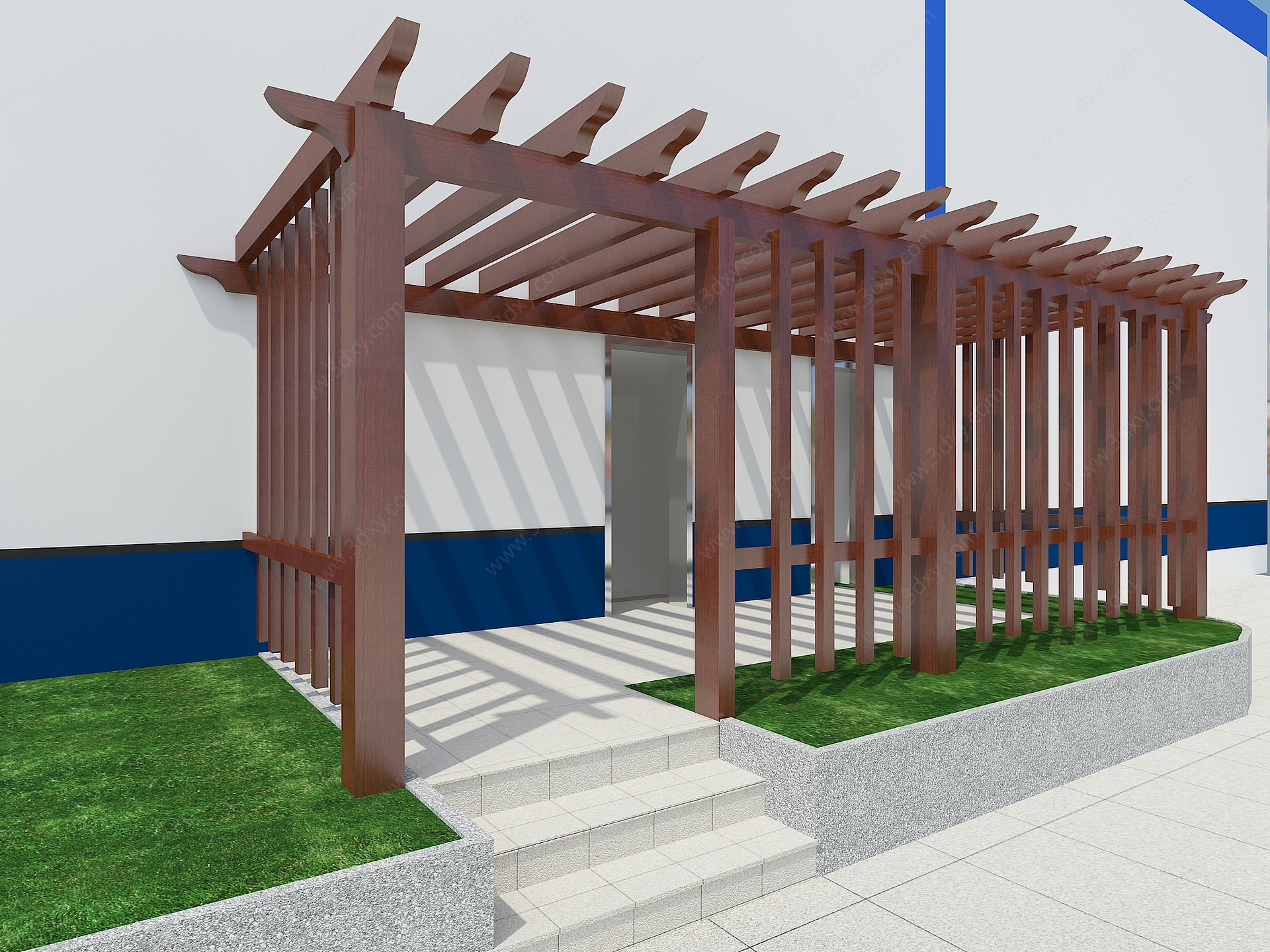中式实木廊架3D模型