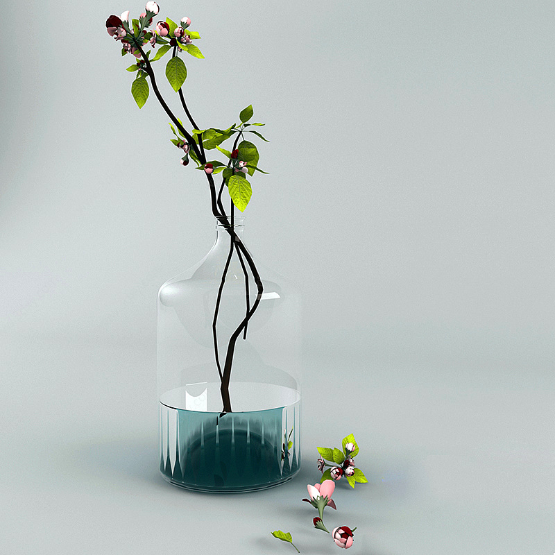 现代海棠树枝花瓶装饰3D模型