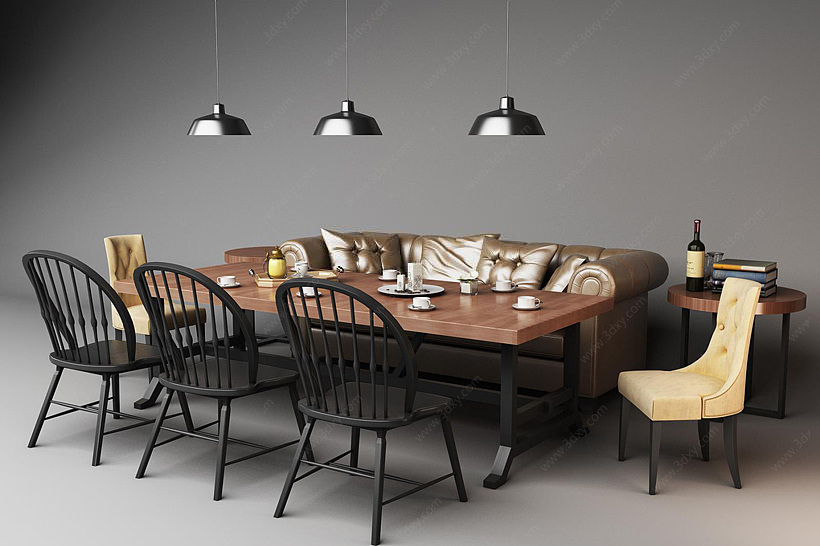 休闲餐桌椅沙发组合3D模型