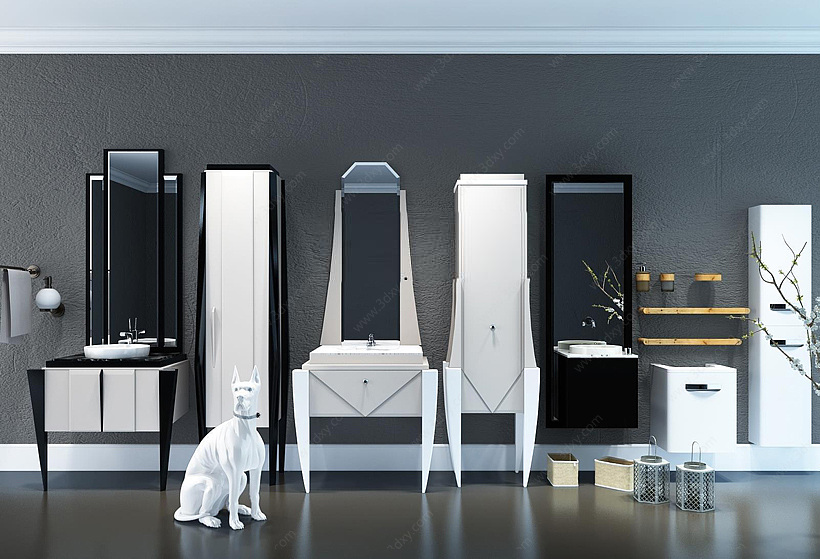 现代时尚浴室洗手台柜组合3D模型