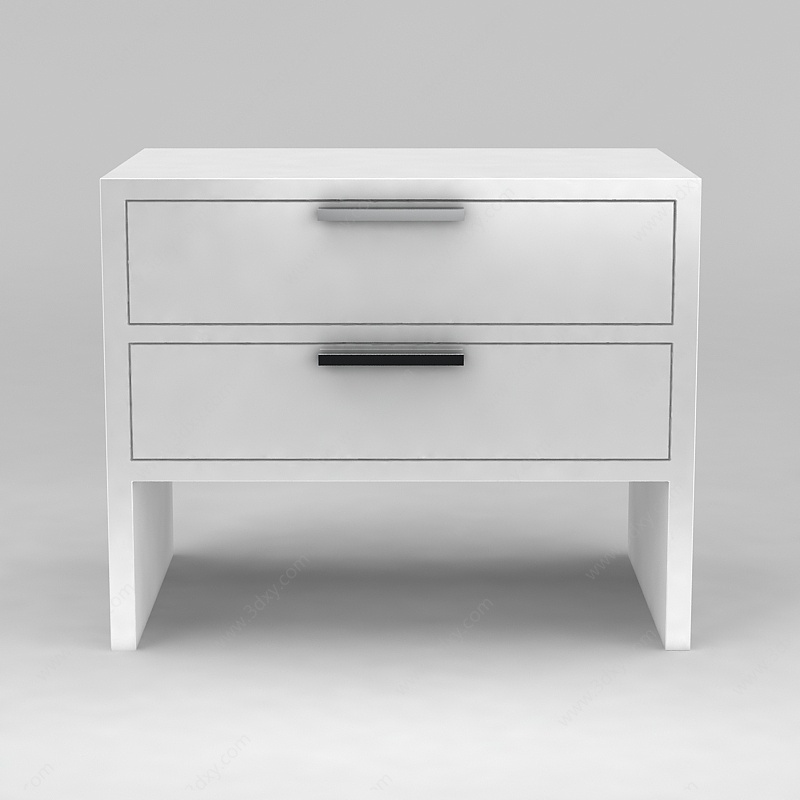 白色实木床头柜3D模型