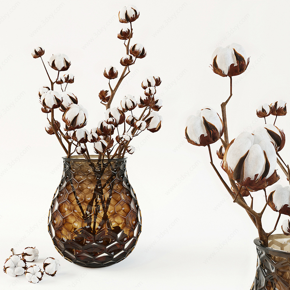 棉花花瓶装饰品3D模型