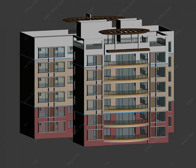 现代6层住宅楼3D模型