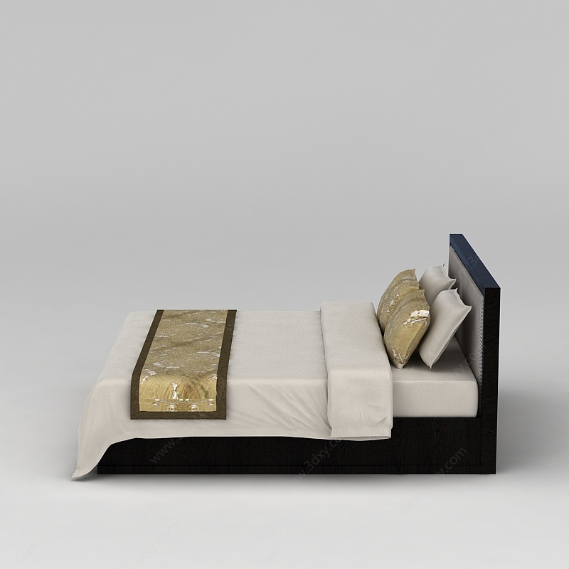 卧室简约实木双人床3D模型